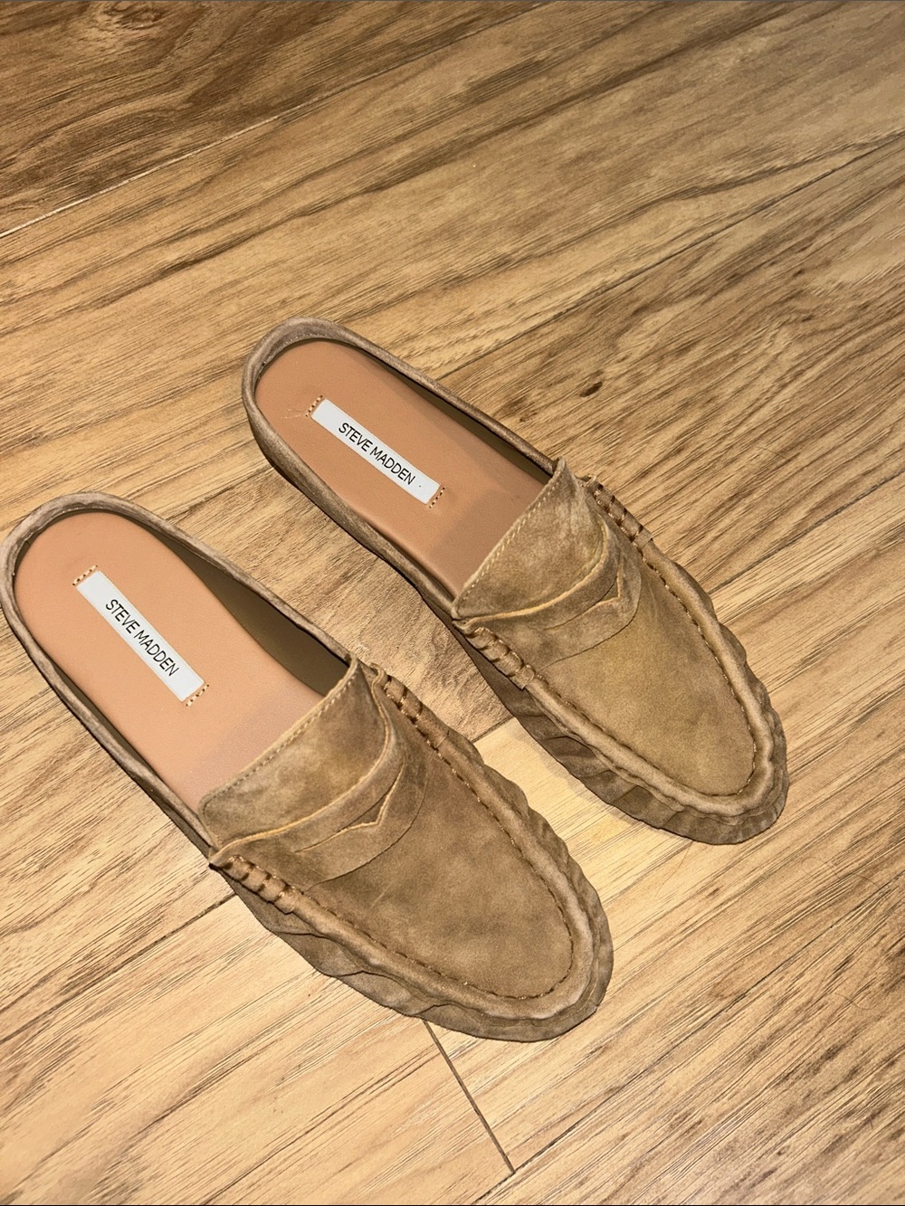 Steve Madden Women’s Suede Slip-On Penny Loafers in Tan Brown